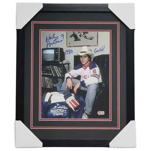 Neal Broten USA Signed & Professionally Framed 11x14 Photo #4 w/ Inscription '1980 Gold!'