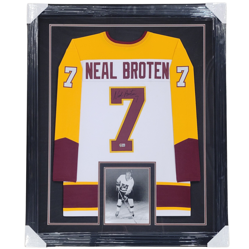 Neal Broten Signed & Professionally Framed Custom College Hockey Jersey