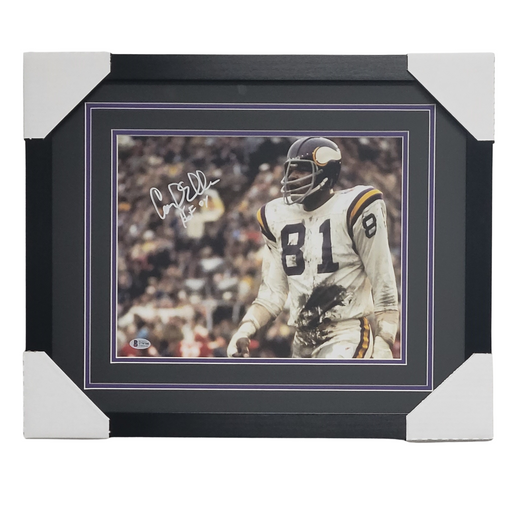 Carl Eller Professionally Framed Autographed Close-up in White 11x14 Photo #1 w/ HOF 04