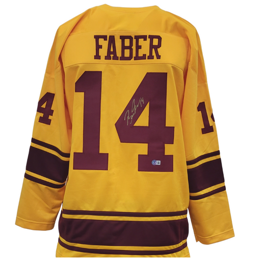Brock Faber Signed Custom Gold College Hockey Jersey