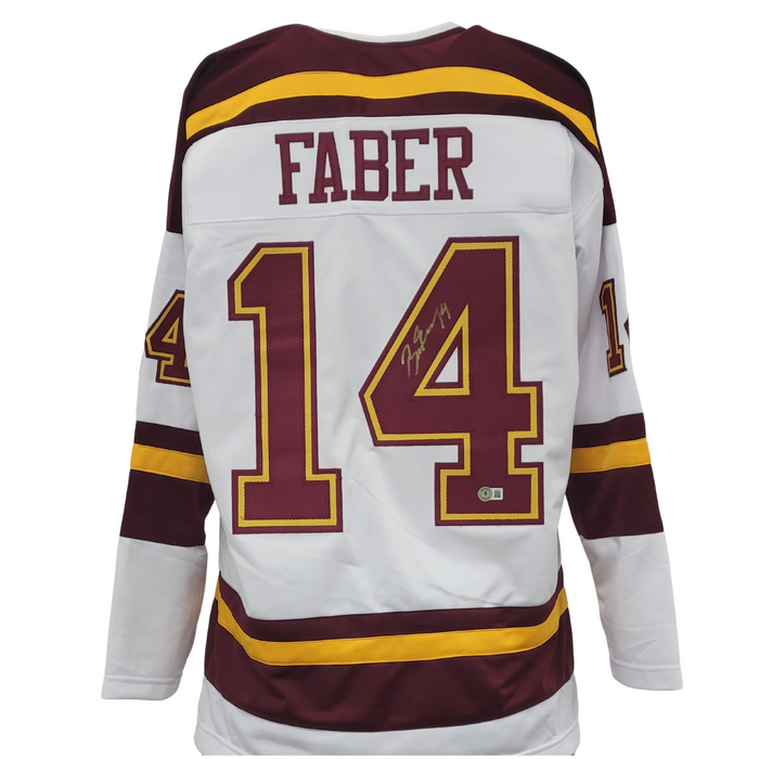 Brock Faber Signed Custom White College Hockey Jersey