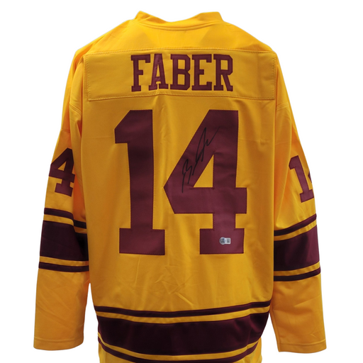 Brock Faber Signed Custom Gold College Hockey Jersey