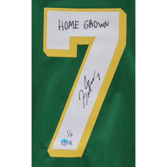 Brock Faber LE (7) Signed Custom Green Retro Hockey Jersey w/ inscription 'Home Grown'