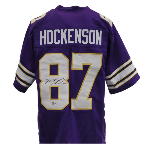TJ Hockenson Signed Custom Throwback Purple Football Jersey