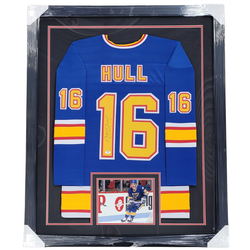 Brett Hull Signed & Framed Custom Blue Hockey Jersey