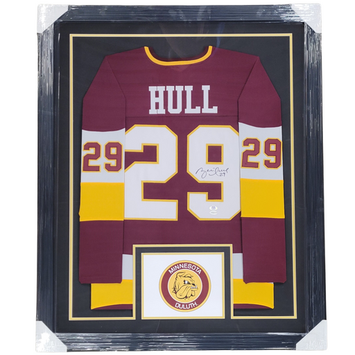 Brett Hull Signed & Framed Custom Maroon College Hockey Jersey