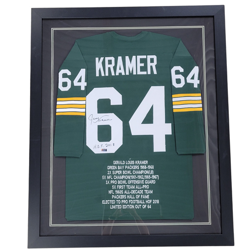 Jerry Kramer Signed & Professionally Framed Custom Green Football Jersey