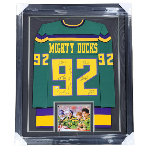 The Mighty Ducks Cast Signed & Professionally Framed Custom Green Jersey