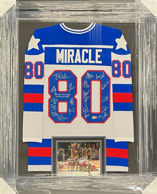 1980 USA Miracle On Ice Signed & Professionally Framed Custom Olympic White Hockey Jersey