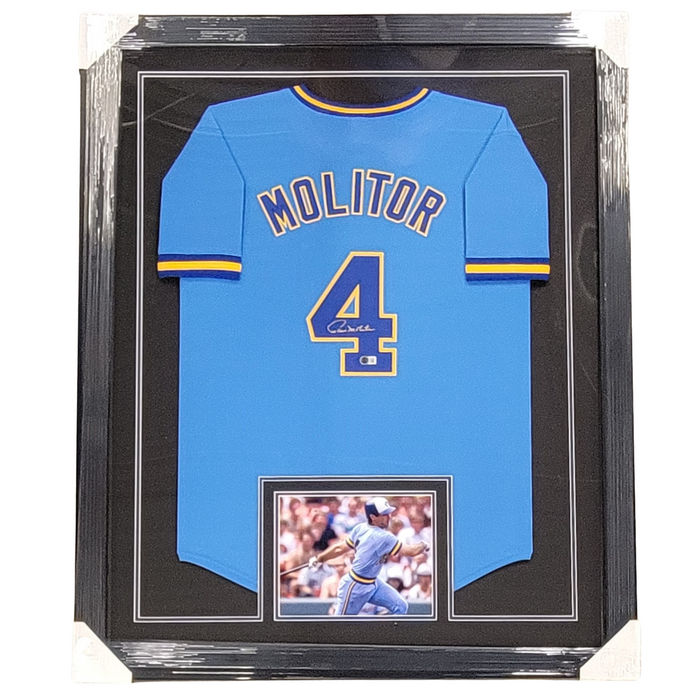 Paul Molitor Signed Professionally Framed Custom Blue Brewers Baseba Elite Ink