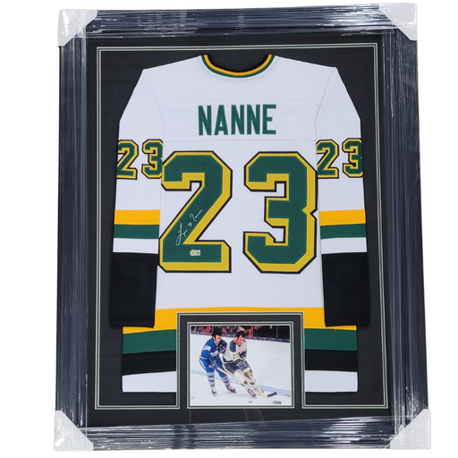 Lou Nanne Signed & Professionally Framed Custom White Hockey Jersey