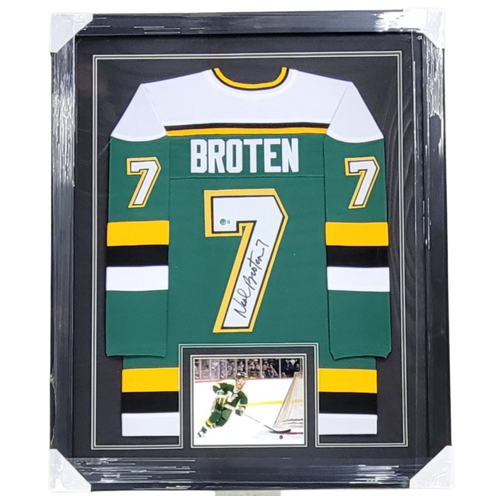 Neal Broten Signed & Professionally Framed Custom Green Hockey Jersey
