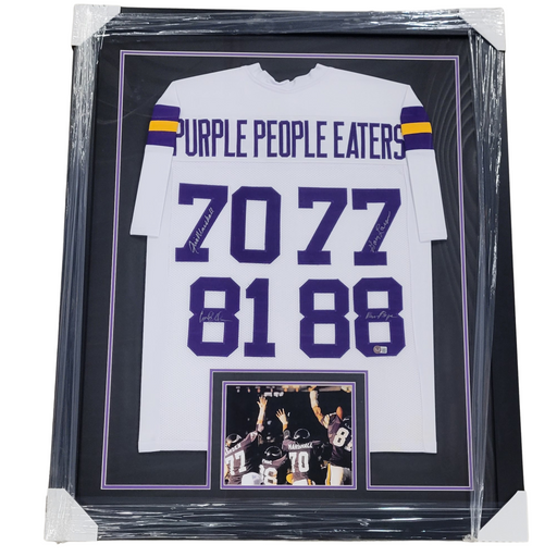 Purple People Eaters Signed & Professionally Framed Custom White Football Jersey