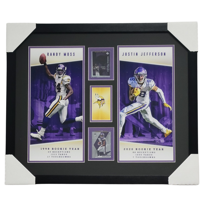 Randy Moss & Justin Jefferson Rookie Stats Professionally Framed 16x20 Photo Unsigned w/ Rookie Cards