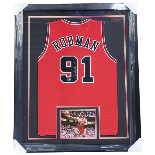 Dennis Rodman Signed & Professionally Framed Custom Red Basketball Jersey