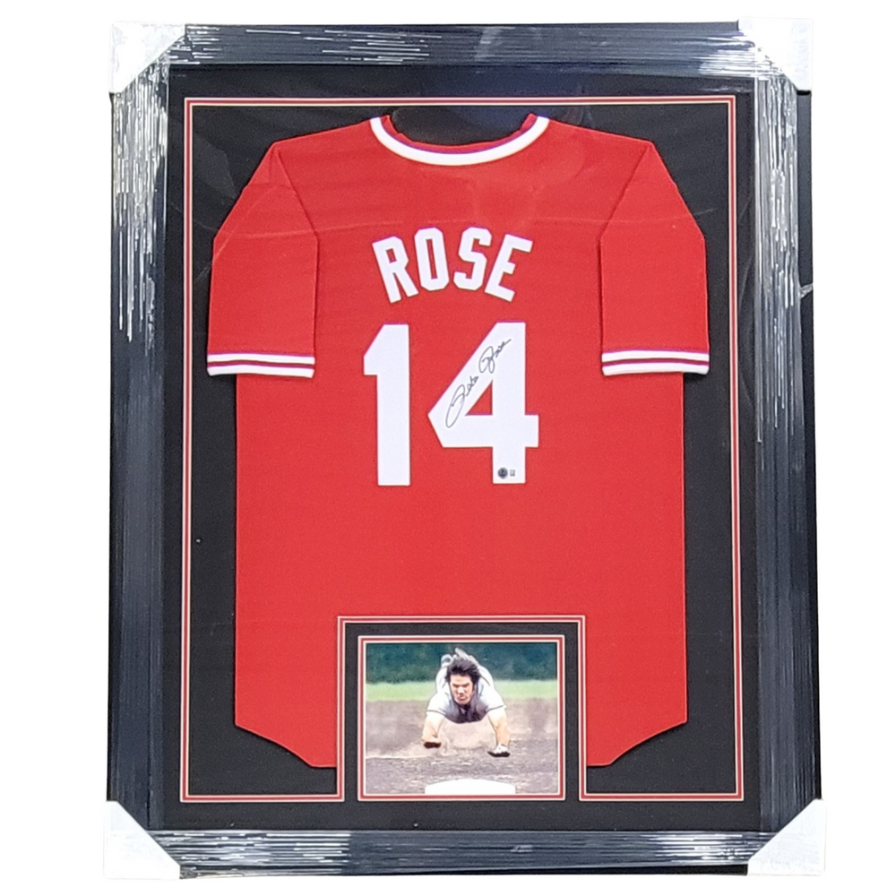 Pete Rose Signed & Professionally Framed Custom Red Baseball Jersey