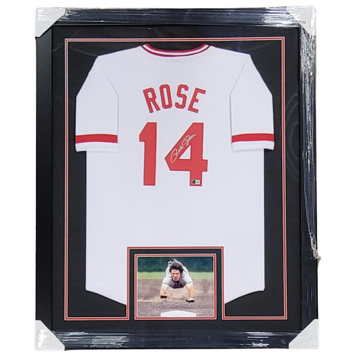 Pete Rose Signed & Professionally Framed Custom White Baseball Jersey