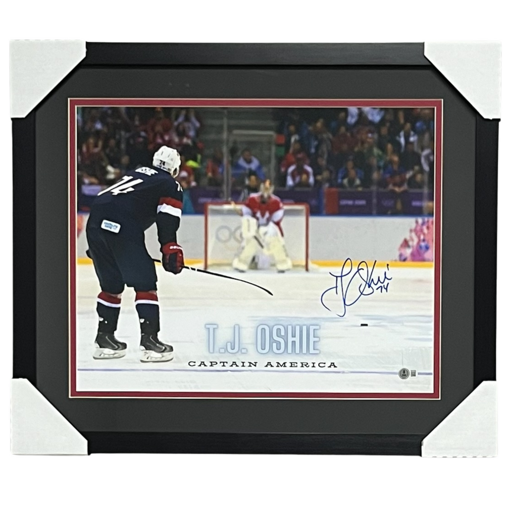 TJ Oshie 'Captain America' Signed & Professionally Framed 16x20