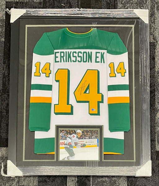 Joel Eriksson Ek Signed & Professionally Framed Custom White Retro Hockey Jersey