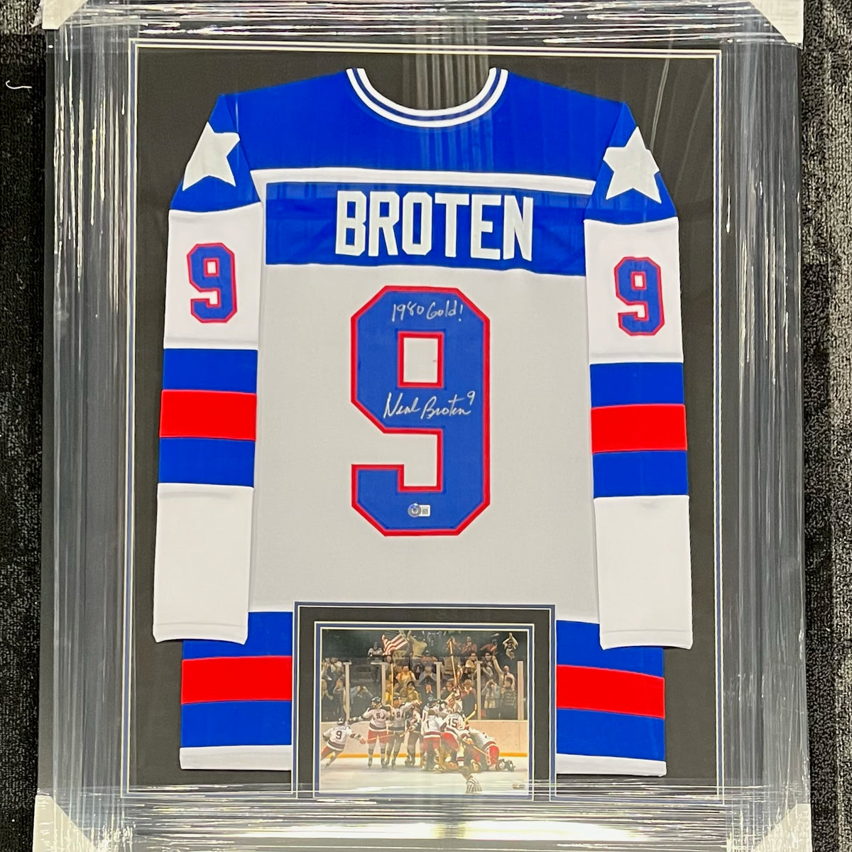 Neal Broten Signed & Professionally Framed Custom White Hockey Jersey
