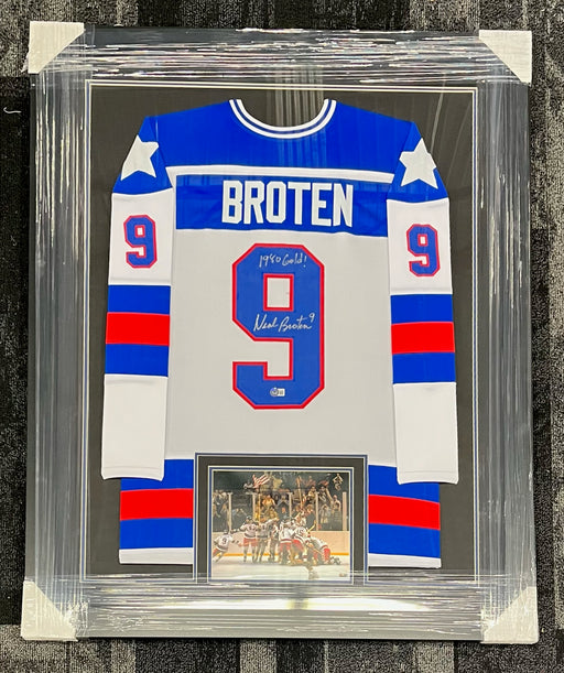 Neal Broten Autographed 1980 USA Olympic Replica Jersey w/ 1980