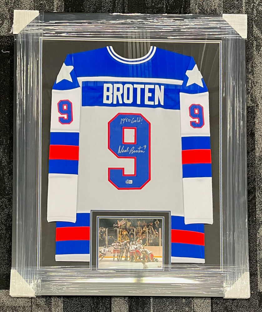 Neal Broten Signed & Professionally Framed Custom White USA Hockey Jersey