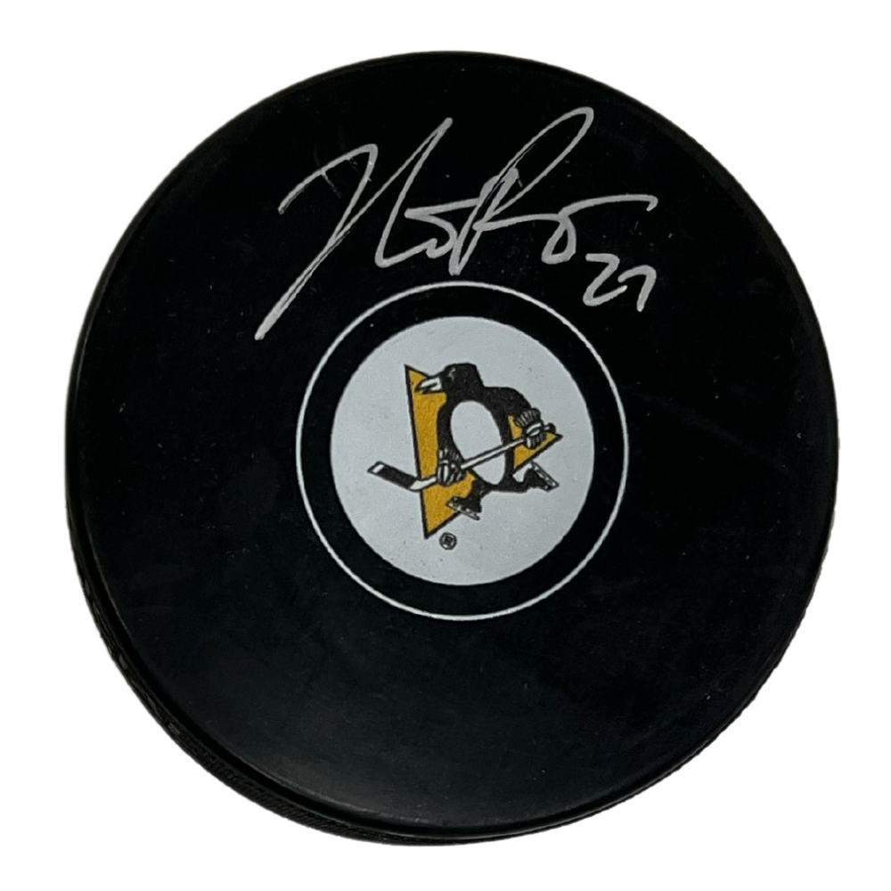 Nick Bjugstad Signed Penguins Logo Puck