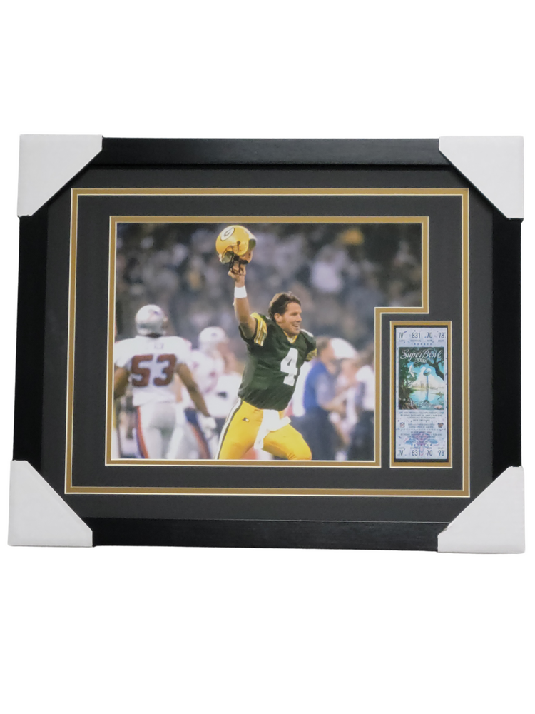 Brett Favre 1st Super Bowl Professionally Framed 11x14 Photo w/ Replica Ticket Display