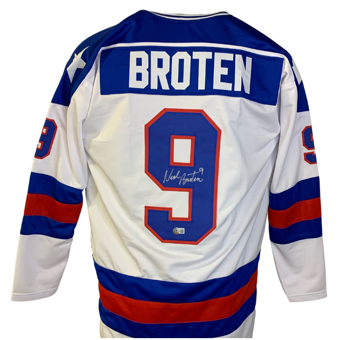 Neal Broten Signed Custom White 1980 USA Hockey Jersey