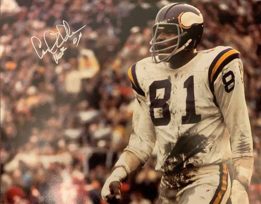 Carl Eller Autographed Close-up in White 11x14 Photo with HOF 04