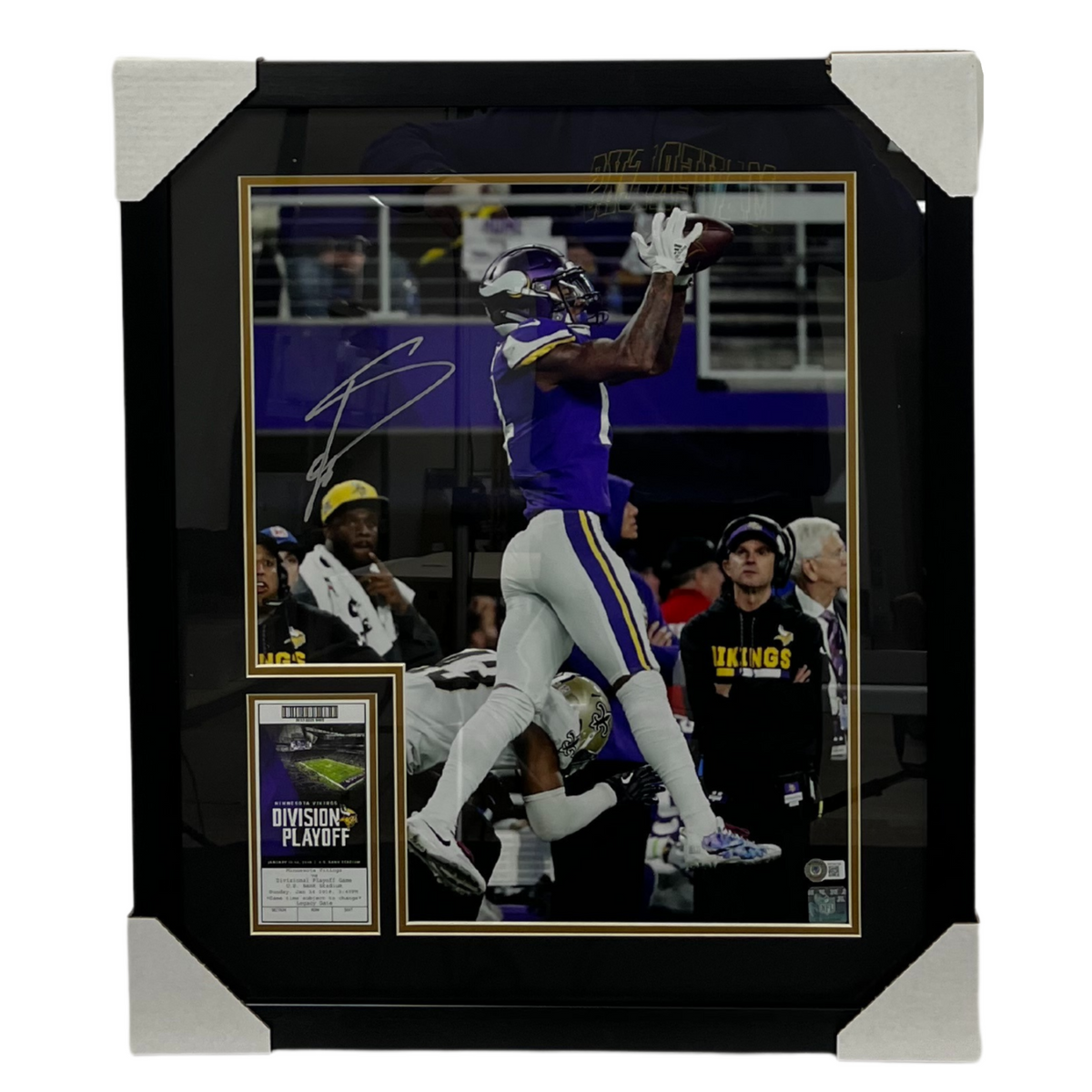 Stefon Diggs Autographed Sitting Team Celebration Back 8x10 Photo