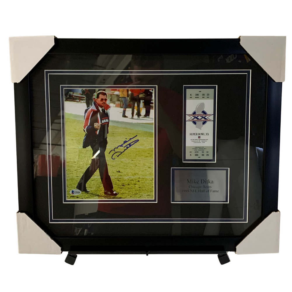 Mike Ditka Signed & Professionally Framed Replica Ticket Display