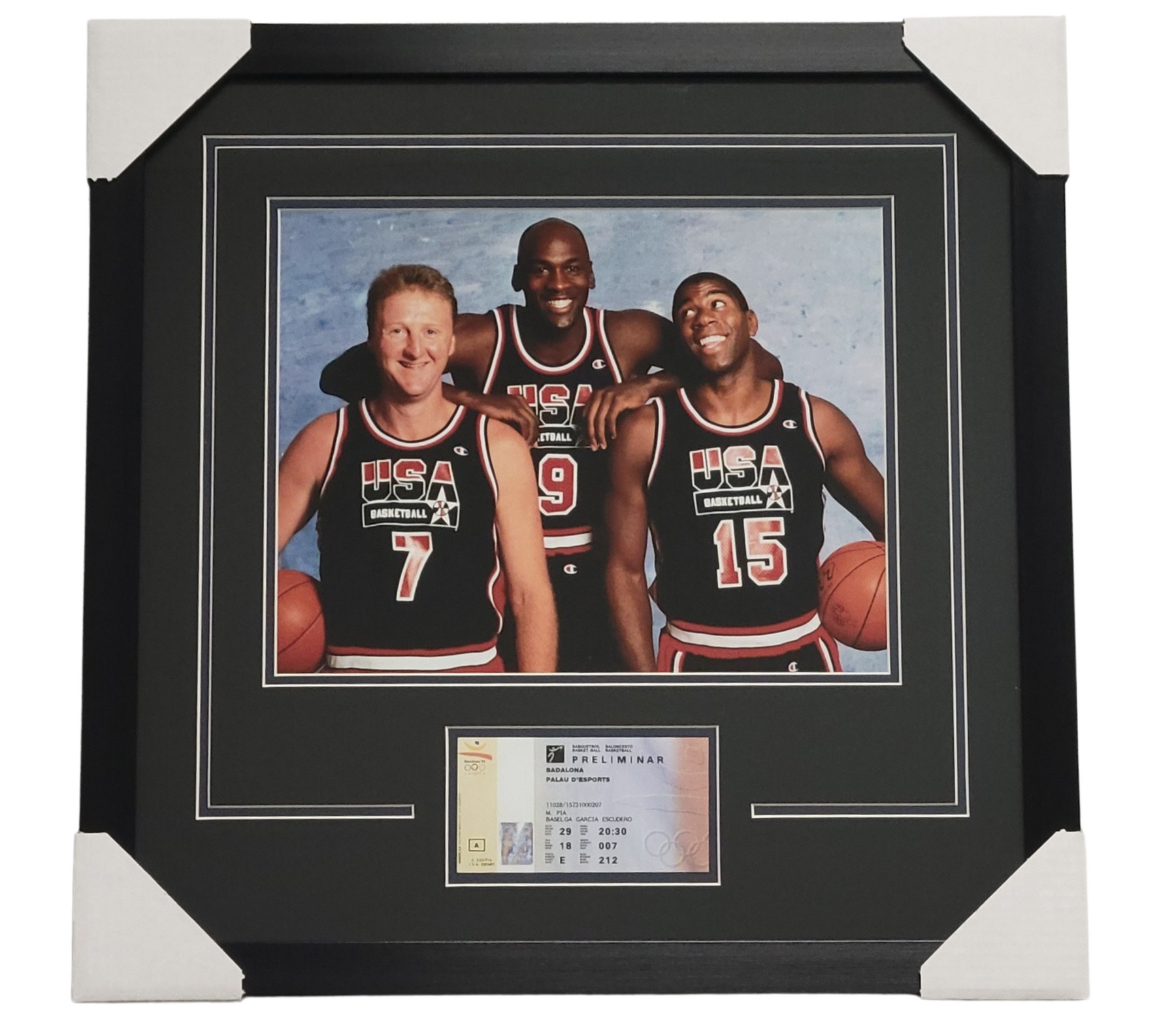 "Dream Team" Larry Bird, Michael Jordan & Magic Johnson Professionally Framed 11x14 Replica Ticket Display