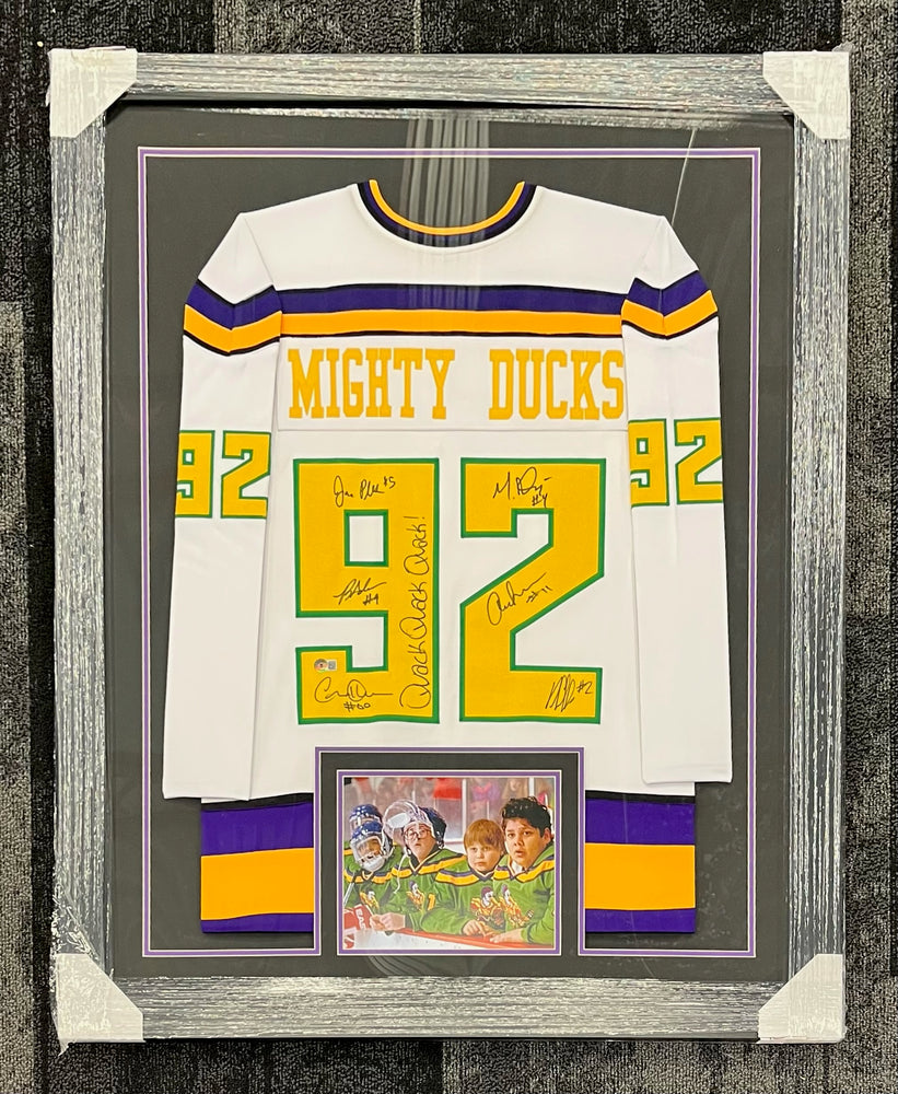 The Mighty Ducks Cast Signed & Professionally Framed Custom White Jersey