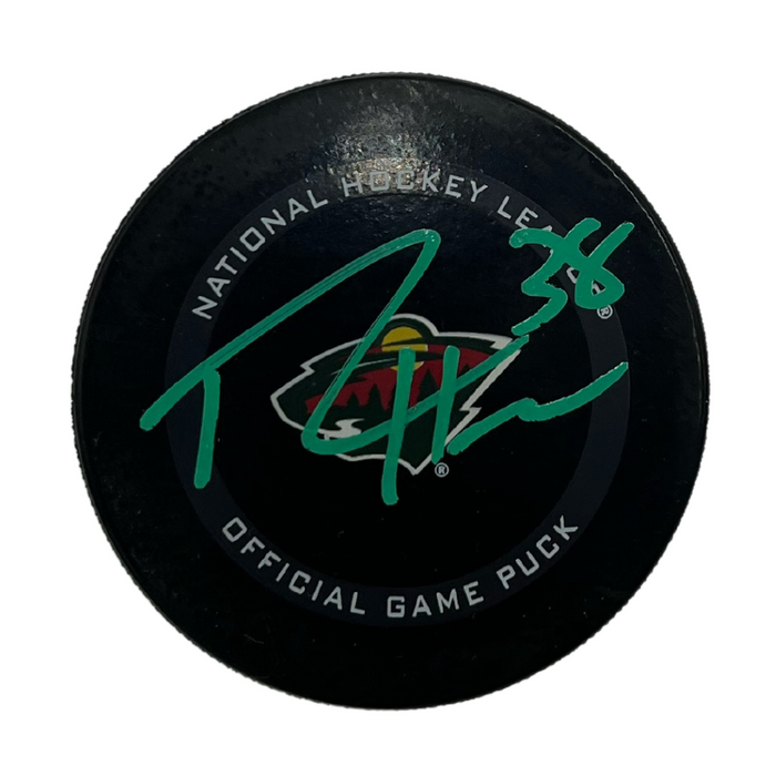 Ryan Hartman Signed Wild Official Game Puck