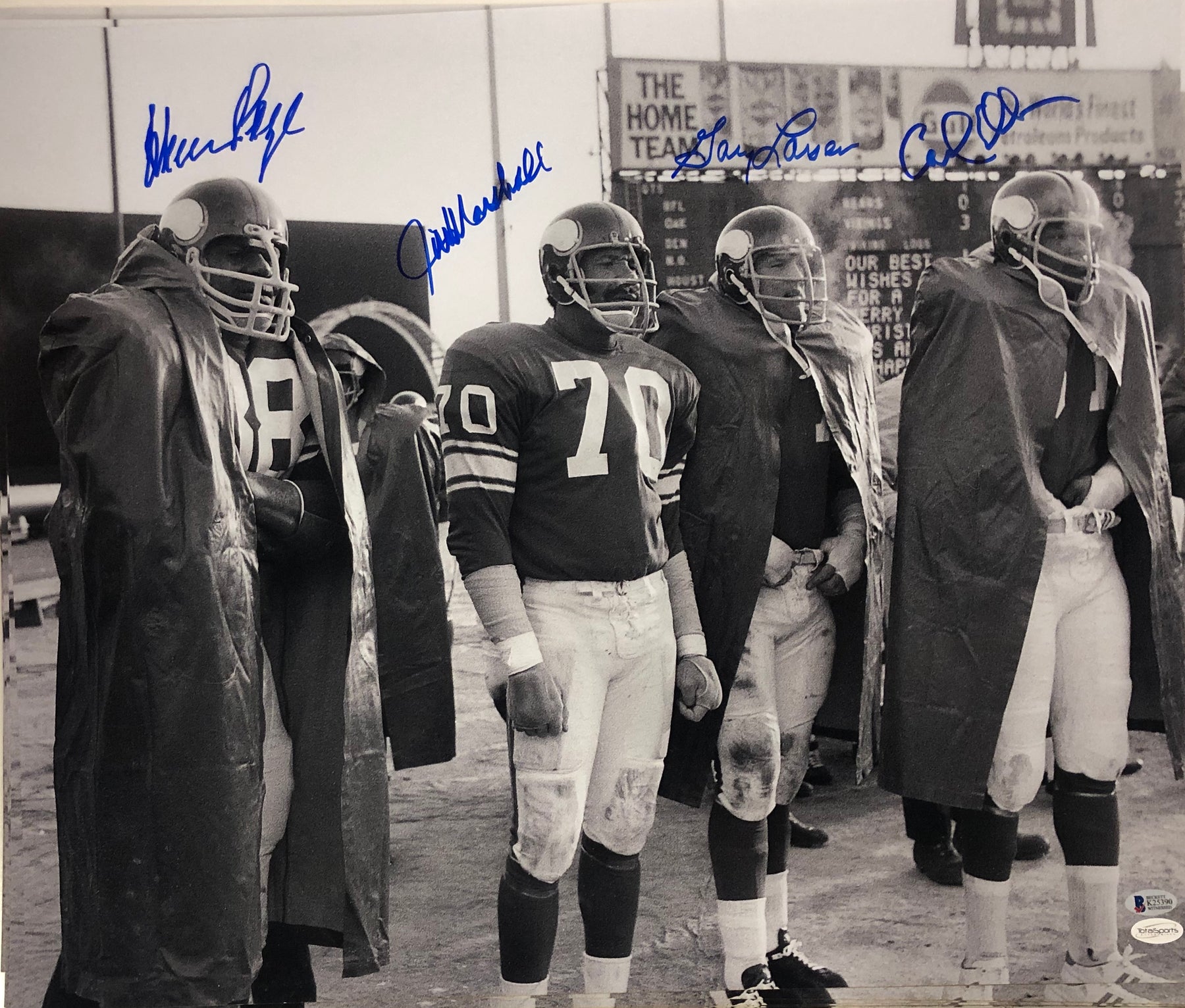 Purple People Eaters Signed Black and White 20 x 24 Photo - Signed by Page, Eller, Marshall, and Larsen