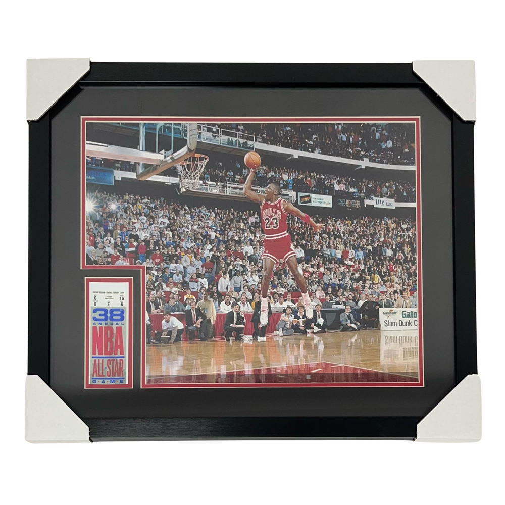 Michael Jordan Dunking Professionally Framed 16x20 Replica Ticket Display