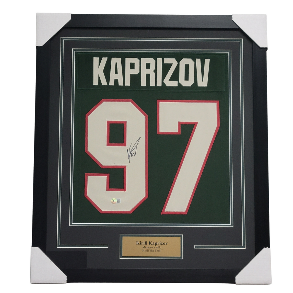 Kirill Kaprizov Signed & Professionally Framed Custom Green Jersey Shadow Box Display