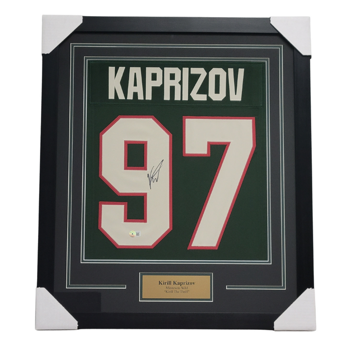 Kirill Kaprizov Signed & Professionally Framed Custom Green Jersey Shadow Box Display
