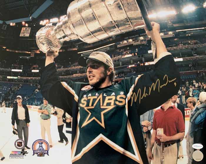 Mike Modano Signed Holding Stanley Cup 8x10 Photo