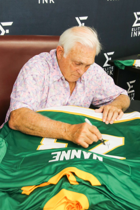 Lou Nanne Signed Custom Green Hockey Jersey