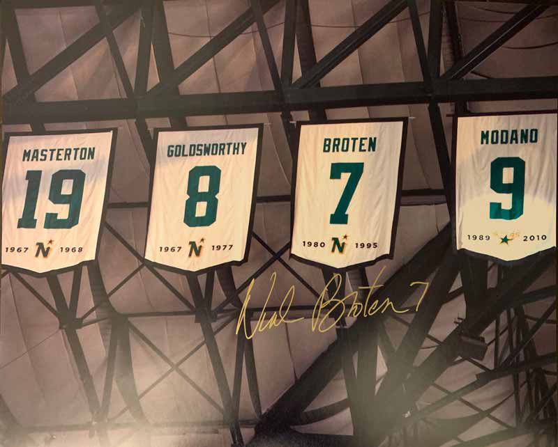 Neal Broten Signed North Stars Banners 16x20 Photo
