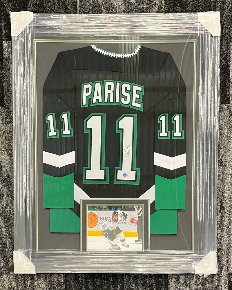 Zach Parise Signed & Professionally Framed Custom Green College