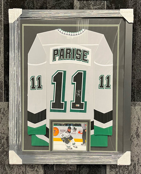Zach Parise Signed & Professionally Framed Custom White College Hockey Jersey