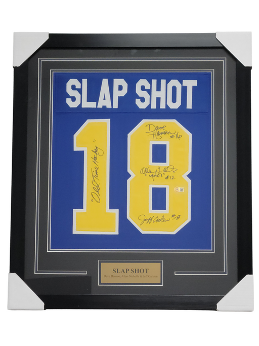 Slap Shot Cast Signed & Professionally Framed Custom Jersey Shadow Box Display w/ 'Old Time Hockey'