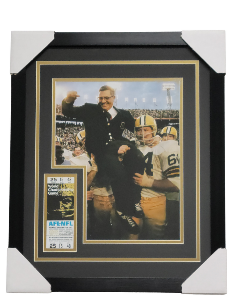 Vince Lombardi 1st Super Bowl Championship Professionally Framed 11x14 Photo w/ Replica Ticket Display