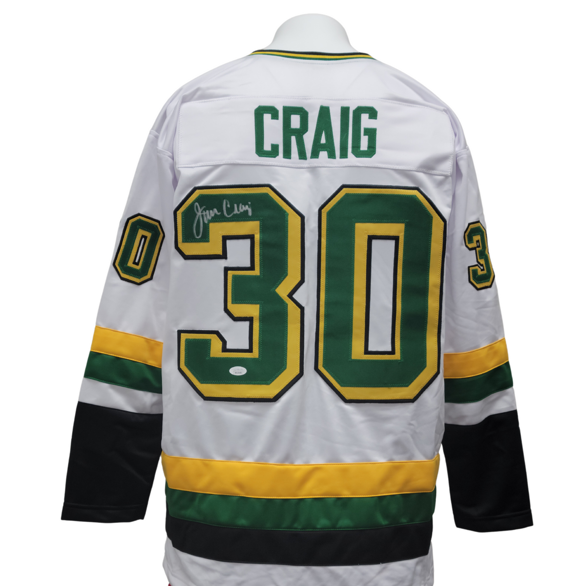 Green and White Hockey Jerseys with the North Stars Twill Logo 