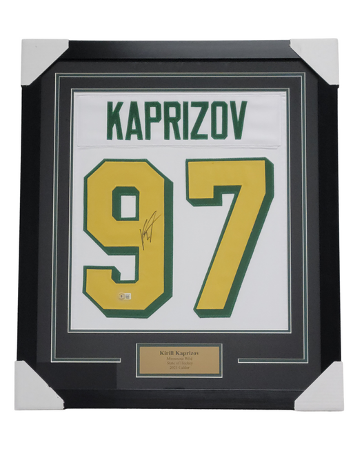Kirill Kaprizov Signed & Professionally Framed Custom Retro Jersey Shadow Box Display